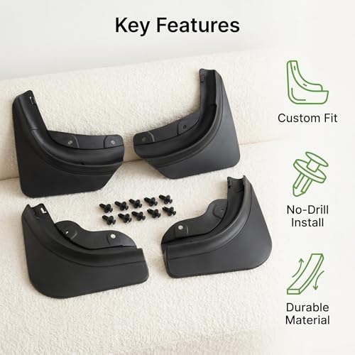 Mud Flaps for 2025-2026 New Tesla Model Y Juniper Accessories, [No Drilling Required] All-Weather Splash Guards Fenders, Protect Paint Front & Rear Mudguards Body Kits (Set of 4, Black)