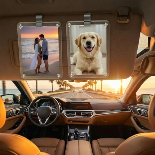 Car Picture Holder & Car Visor Photo Clip [Upgraded 3mm-Thick] – Clear Car Photo Holder for Sun Visor – Universal Car Picture Frame Mount for Polaroid (2, for Polaroid 3.54×2.4in)